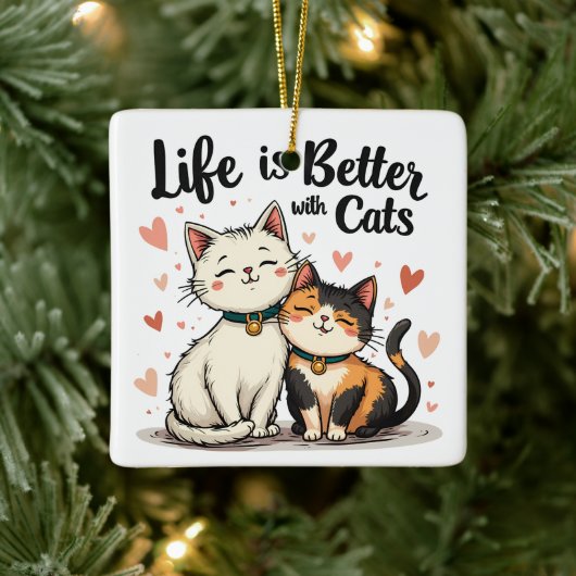Das Leben ist besser mit Katzen Niedliche Katzenäs Keramikornament (Baum)