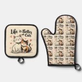 Das Leben ist besser mit Katzen Niedliche Katzenäs Ofenhandschuh & Topflappen-Set (Vorderseite)