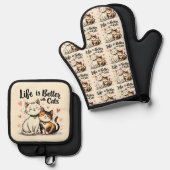 Das Leben ist besser mit Katzen Niedliche Katzenäs Ofenhandschuh & Topflappen-Set (Vorderseite/Rückseite)