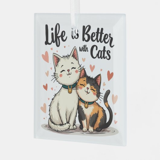 Das Leben ist besser mit Katzen Niedliche Katzenäs Ornament Aus Glas (Vorderseite links)