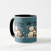 Das Leben ist besser mit Katzen Niedliche Katzenäs Tasse (Vorderseite Links)