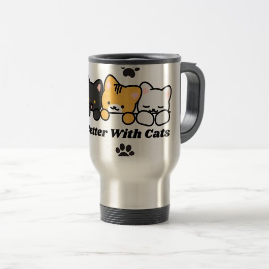Das Leben ist besser mit Katzen Süßer Katzenaufkle Reisebecher (VorderseiteRechts)