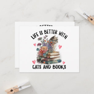 Das Leben ist besser mit Katzen und Büchern Lustig Einladung