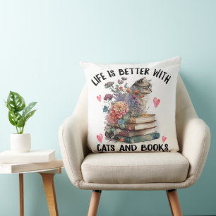 Das Leben ist besser mit Katzen und Büchern Lustig Kissen