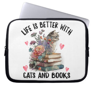 Das Leben ist besser mit Katzen und Büchern Lustig Laptopschutzhülle