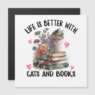Das Leben ist besser mit Katzen und Büchern Lustig Magnetkarte