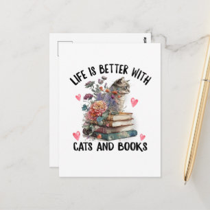 Das Leben ist besser mit Katzen und Büchern Lustig Postkarte