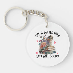 Das Leben ist besser mit Katzen und Büchern Lustig Schlüsselanhänger