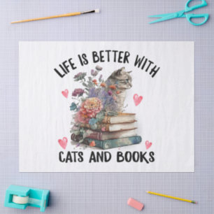 Das Leben ist besser mit Katzen und Büchern Lustig Seidenpapier