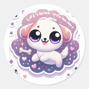 Das Leben ist besser mit Paw Kawaii Hundehandwerk- Runder Aufkleber