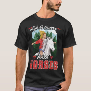 Das Leben ist besser mit Pferden Kinder Mädchen Re T-Shirt