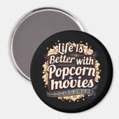 Das Leben ist besser mit Popcorn & Movies Retro-De Magnet (Vorderseite/Rückseite)