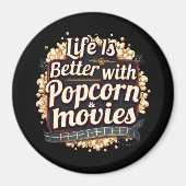 Das Leben ist besser mit Popcorn & Movies Retro-De Magnet (Vorne)