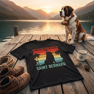 Das Leben ist besser mit Saint Bernard Retro-Sonne T-Shirt