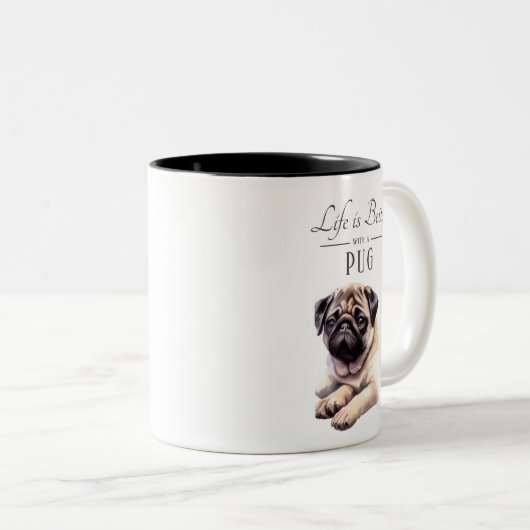Das Leben ist besser Mops Zweifarbige Tasse (VorderseiteRechts)
