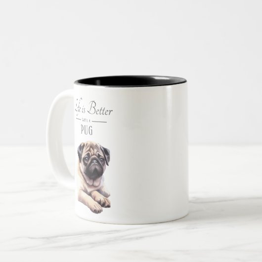 Das Leben ist besser Mops Zweifarbige Tasse (Vorderseite Links)