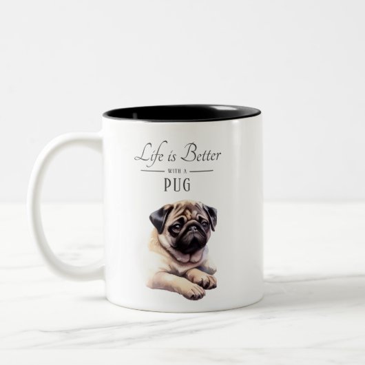 Das Leben ist besser Mops Zweifarbige Tasse (Links)