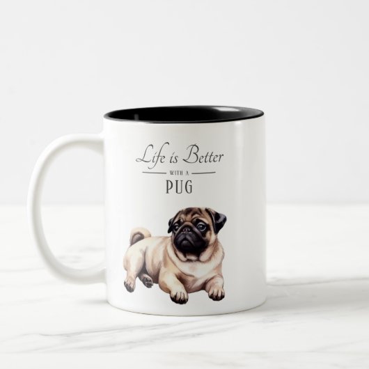 Das Leben ist besser Mops Zweifarbige Tasse (Links)