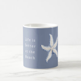 Das Leben ist besser Strand Blau Weiße Seestern Kaffeetasse