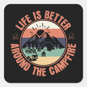 Das Leben ist besser um das Campfire Camping Gesch Quadratischer Aufkleber