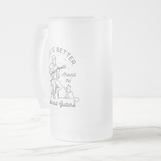 Das Leben ist besser um Katzen und Gitarren herum Mattglas Bierglas (Vorderseite Links)