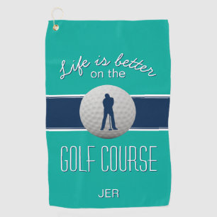 Das Leben ist besser Zitat Golf Mit Monogramm Blau Golfhandtuch