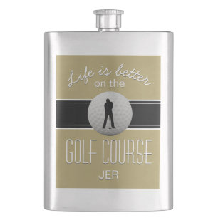 Das Leben ist besser Zitat Golfspiel Monogram Gold Flachmann