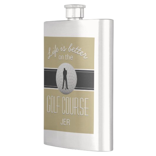 Das Leben ist besser Zitat Golfspiel Monogram Gold Flachmann (Links)