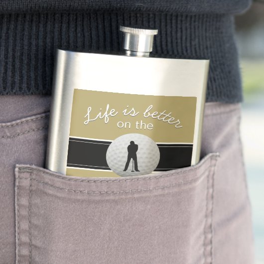 Das Leben ist besser Zitat Golfspiel Monogram Gold Flachmann (Beispiel)