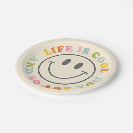 Das Leben ist Cool glücklich lächelnd Gesicht Emoj Pappteller (Schrägansicht)