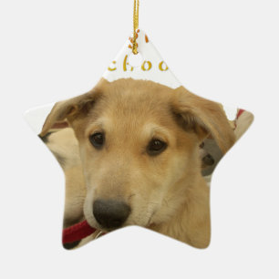 "Das Leben ist die härteste Schule" Hunde-Kunstpos Keramik Ornament