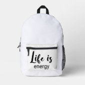 Das Leben ist ein energiesparender Schriftart, der Bedruckter Rucksack (Vorderseite)