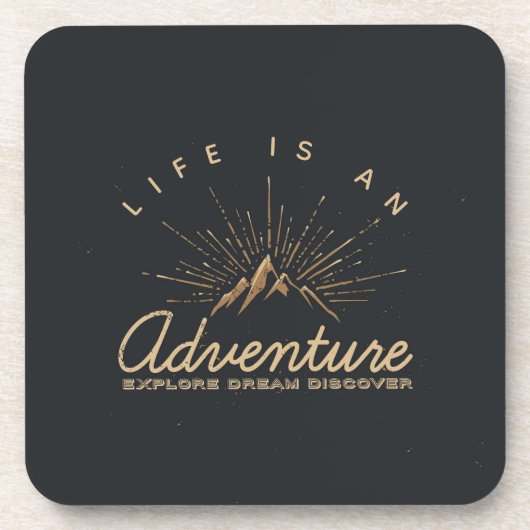 Das Leben ist ein Erlebnisberg mit den goldenen So Getränkeuntersetzer (Vorderseite)