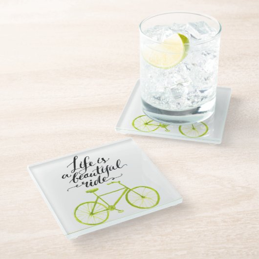 Das Leben ist ein schöne FahrLimones Grün Glasuntersetzer (Schrägansicht)