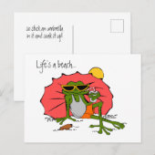 Das Leben ist ein Strand... Cartoon Frog am Strand Postkarte (Vorne/Hinten)