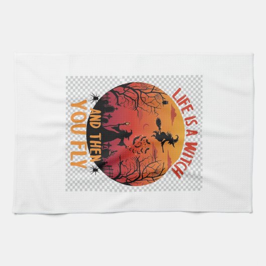 Das Leben ist eine Hexe, dann fliegst du Halloween Geschirrtuch (Horizontal)