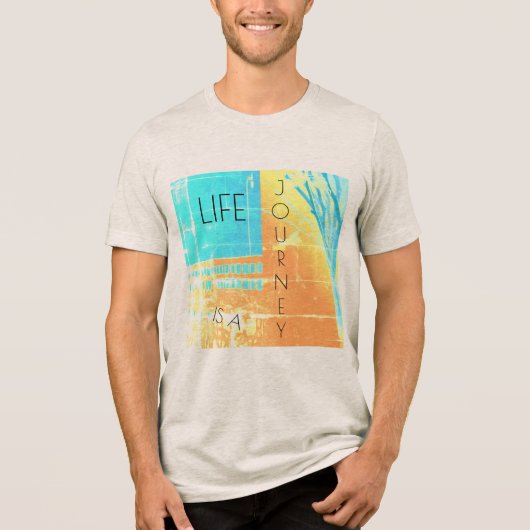 "Das Leben ist eine Reise" Gold Aqua Gelbes Design Tri-Blend Shirt (Vorderseite)