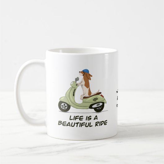 Das Leben ist eine schöne Fahrt - Hund auf Vespa Kaffeetasse (Links)