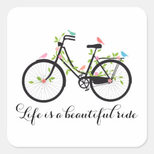 Das Leben ist eine schöne Reise, altes Fahrrad Quadratischer Aufkleber