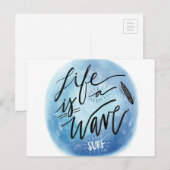 Das Leben ist eine Welle Surf-Board Aquarell-Typog Postkarte (Vorne/Hinten)