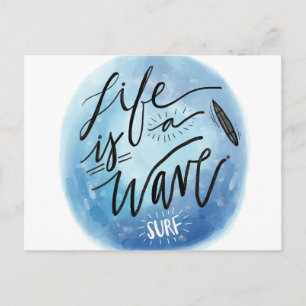 Das Leben ist eine Welle Surf-Board Aquarell-Typog Postkarte