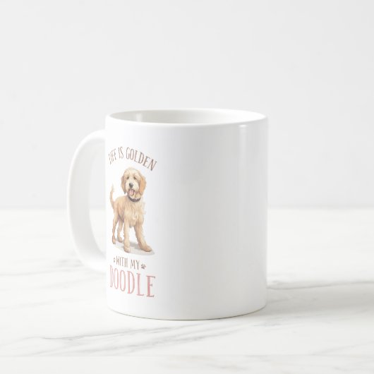 Das Leben ist golden mit einem Doodle Kaffeetasse (Vorderseite Links)