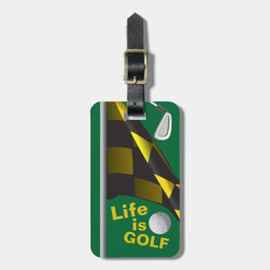 Das Leben ist Golf-Flaggen-personalisierter Gepäckanhänger (Vorderseite vertikal)