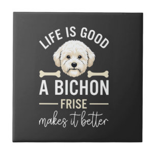 Das Leben ist gut Bichon Frise Hundeknochen Weiße Fliese