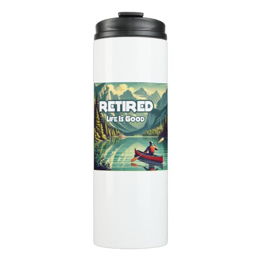 Das Leben ist gut roter Kanu Thermosbecher (Vorderseite)