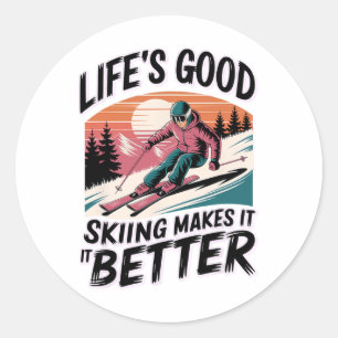 Das Leben ist gut, Skifahren macht es besser  Runder Aufkleber