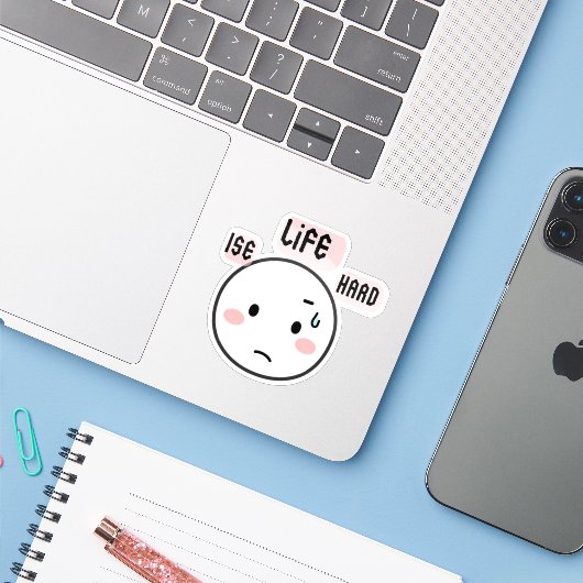 Das Leben ist hart lustig Aufkleber (Laptop mit iPhone)