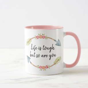 Das Leben ist hart Wasserfarbe Floral Pfeil Rosa Tasse