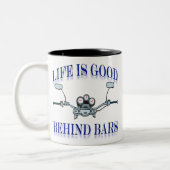 Das Leben ist hinter Gittern gut Zweifarbige Tasse (Links)