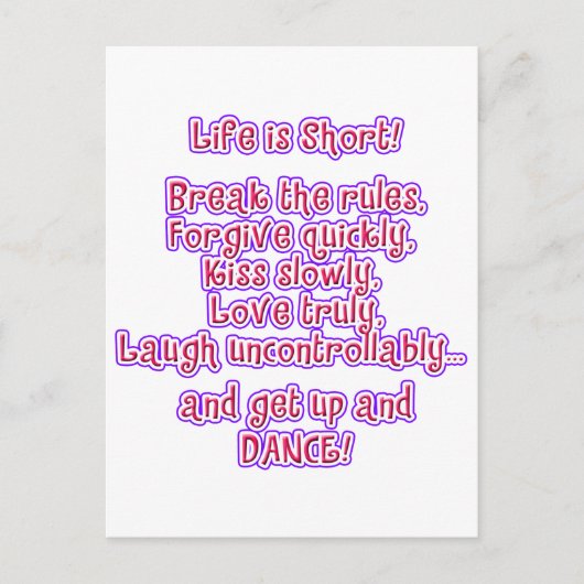 Das Leben ist Kurz Postkarte (Vorderseite)